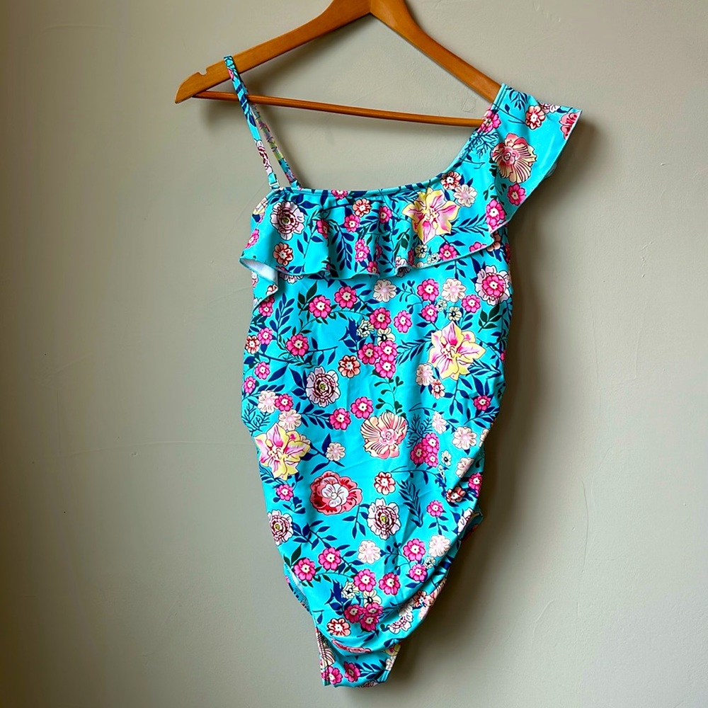 TRMPORTEK NWT Floral one shoulder swim suit w/ removal strap ruffle top size XL - Picture 1 of 5